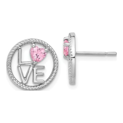 Sterling Silver CZ Heart LOVE Stud Earrings