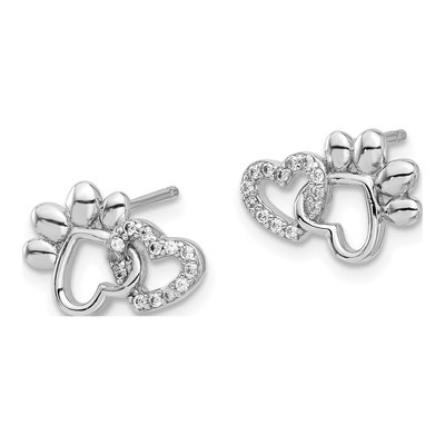 Sterling Silver Round CZ Heart Paw Print Stud Earrings – view 3