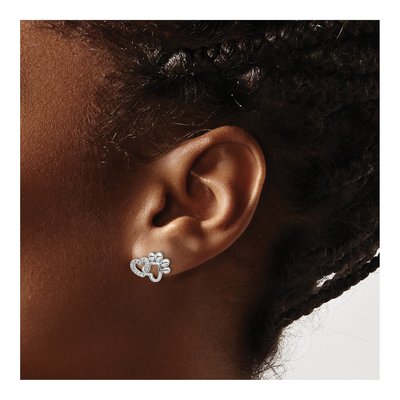 Sterling Silver Round CZ Heart Paw Print Stud Earrings – view 4