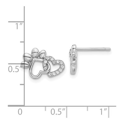 Sterling Silver Round CZ Heart Paw Print Stud Earrings – view 5