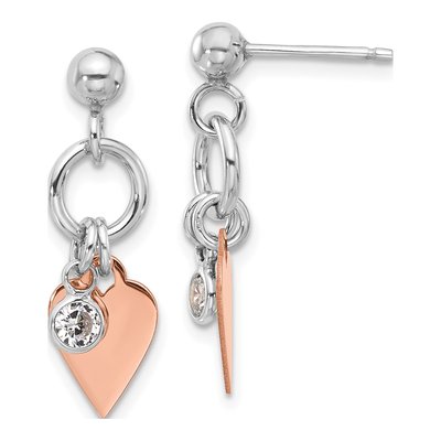 Sterling Silver CZ Heart Dangle Earrings