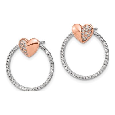 Sterling Silver CZ Heart Circle Dangle Earrings – view 3