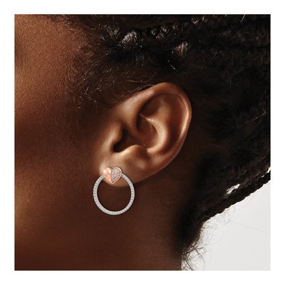 Sterling Silver CZ Heart Circle Dangle Earrings – view 4