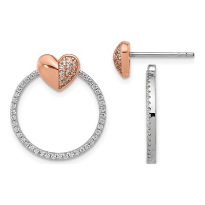 Sterling Silver CZ Heart Circle Dangle Earrings