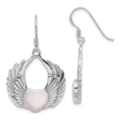 Sterling Silver Mother of Pearl Heart Dangle Earrings