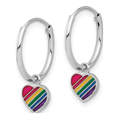 Sterling Silver 20mm Rainbow Enamel Heart Hoop Earrings – view 3