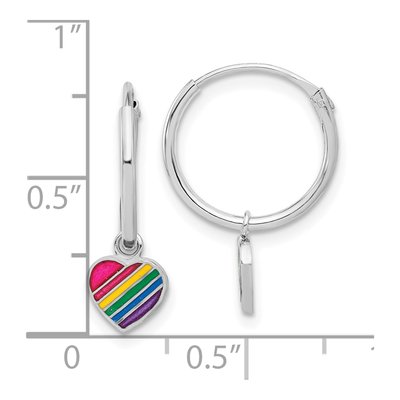 Sterling Silver 20mm Rainbow Enamel Heart Hoop Earrings – view 5