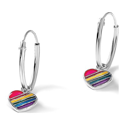 Sterling Silver 20mm Rainbow Enamel Heart Hoop Earrings – view 6