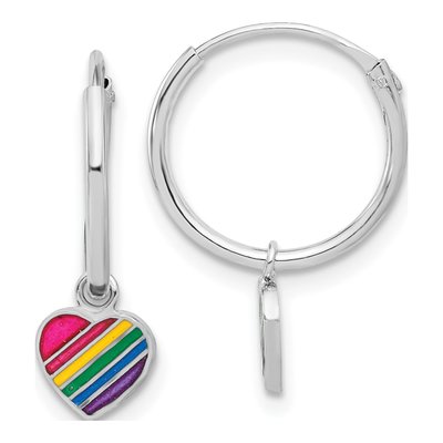 Sterling Silver 20mm Rainbow Enamel Heart Hoop Earrings