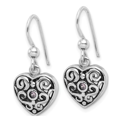 Sterling Silver CZ Filigree Heart Dangle Earrings – view 3