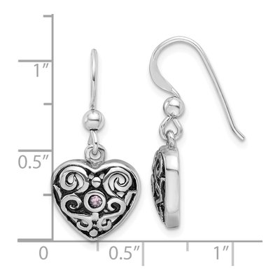 Sterling Silver CZ Filigree Heart Dangle Earrings – view 5