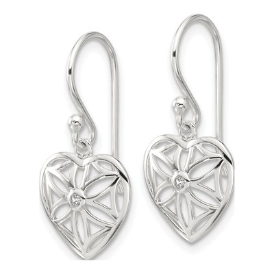 Sterling Silver CZ Heart Dangle Earrings – view 3