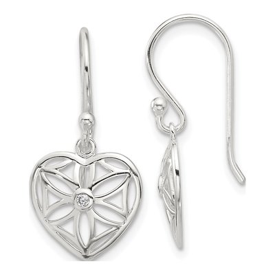 Sterling Silver CZ Heart Dangle Earrings