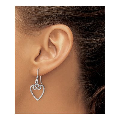 Sterling Silver Knotted Heart Dangle Earrings – view 4