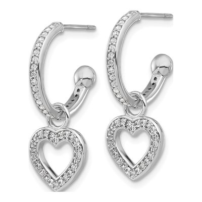 Sterling Silver 27mm CZ Heart Hoop Earrings – view 3