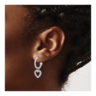 Sterling Silver 27mm CZ Heart Hoop Earrings – view 4