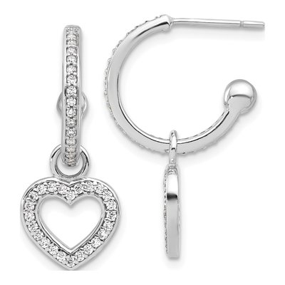 Sterling Silver 27mm CZ Heart Hoop Earrings