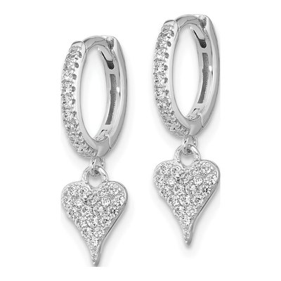 Sterling Silver 20mm CZ Heart Huggie Hoop Earrings – view 3