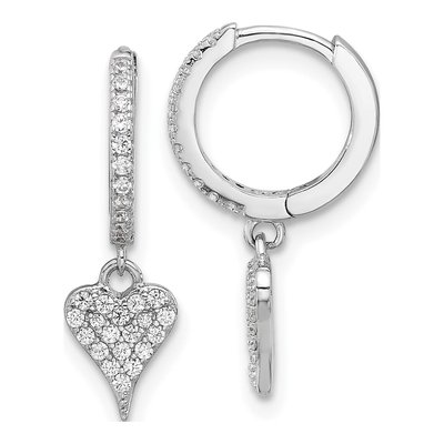 Sterling Silver 20mm CZ Heart Huggie Hoop Earrings