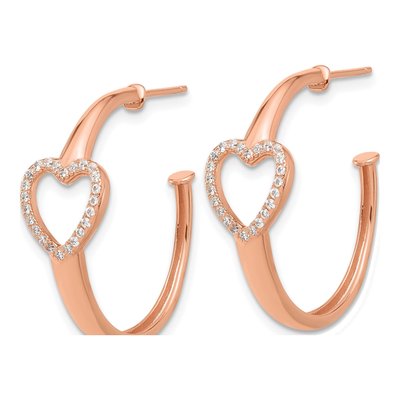 Rose Gold-Plated Sterling Silver 25mm CZ Heart Hoop Earrings – view 3