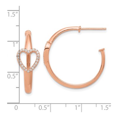 Rose Gold-Plated Sterling Silver 25mm CZ Heart Hoop Earrings – view 5