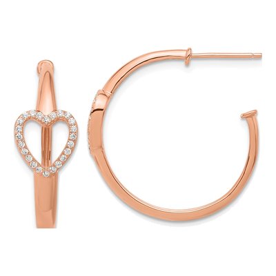 Rose Gold-Plated Sterling Silver 25mm CZ Heart Hoop Earrings