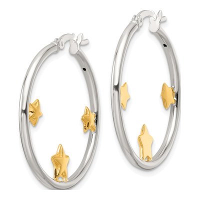 Sterling Silver 32mm Star Hoop Earrings – view 3