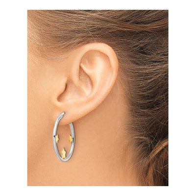 Sterling Silver 32mm Star Hoop Earrings – view 4