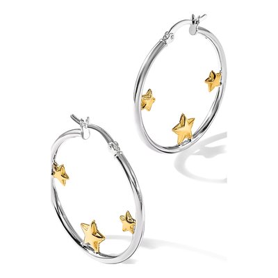 Sterling Silver 32mm Star Hoop Earrings – view 6