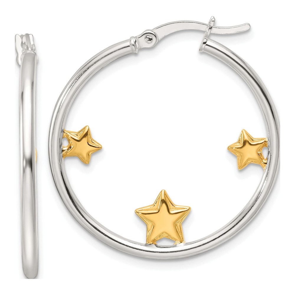 Sterling Silver 32mm Star Hoop Earrings