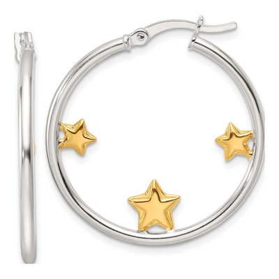 Sterling Silver 32mm Star Hoop Earrings