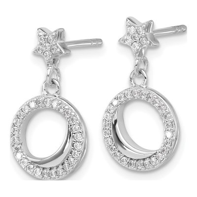 Sterling Silver CZ Star Moon Dangle Earrings – view 3