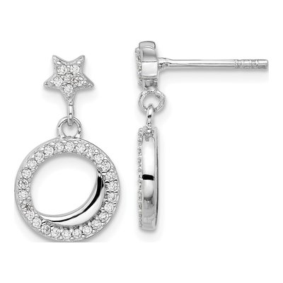 Sterling Silver CZ Star Moon Dangle Earrings