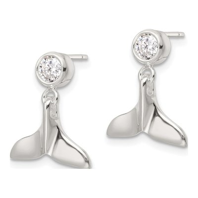 Sterling Silver CZ Whale Tail Dangle Earrings – view 3