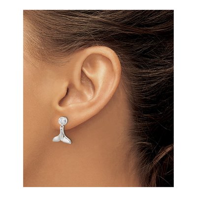 Sterling Silver CZ Whale Tail Dangle Earrings – view 4