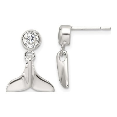 Sterling Silver CZ Whale Tail Dangle Earrings