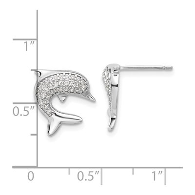 Sterling Silver Round CZ Dolphin Stud Earrings – view 5