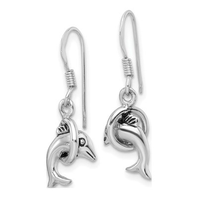 Sterling Silver Dolphin Dangle Earrings – view 3