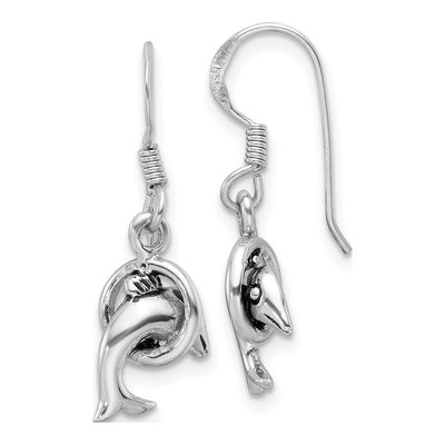 Sterling Silver Dolphin Dangle Earrings