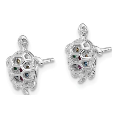 Sterling Silver Round CZ Turtle Stud Earrings – view 3