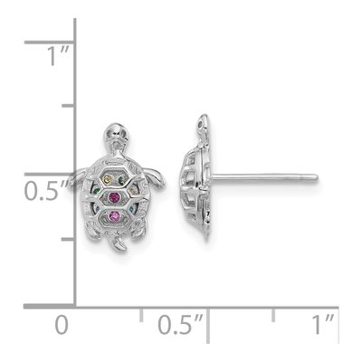 Sterling Silver Round CZ Turtle Stud Earrings – view 5