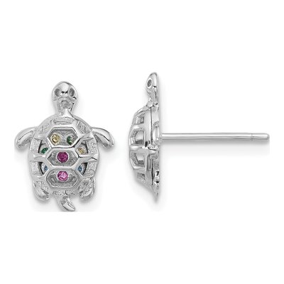 Sterling Silver Round CZ Turtle Stud Earrings