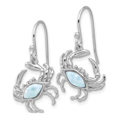 Sterling Silver Larimar Crab Dangle Earrings – view 3
