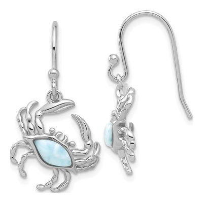 Sterling Silver Larimar Crab Dangle Earrings
