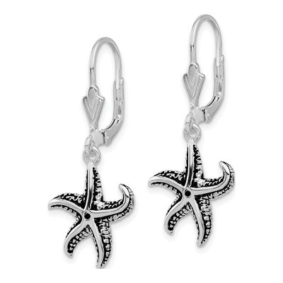 Sterling Silver Oxidized Starfish Leverback Earrings – view 3