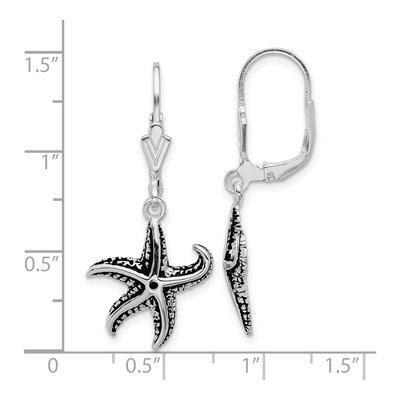 Sterling Silver Oxidized Starfish Leverback Earrings – view 5