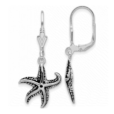 Sterling Silver Oxidized Starfish Leverback Earrings