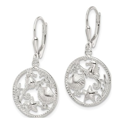 Sterling Silver Sea Life Circle Leverback Earrings – view 3