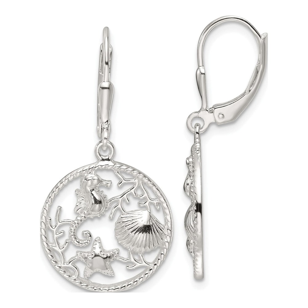 Sterling Silver Sea Life Circle Leverback Earrings