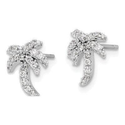 Sterling Silver CZ Palm Tree Stud Earrings – view 3